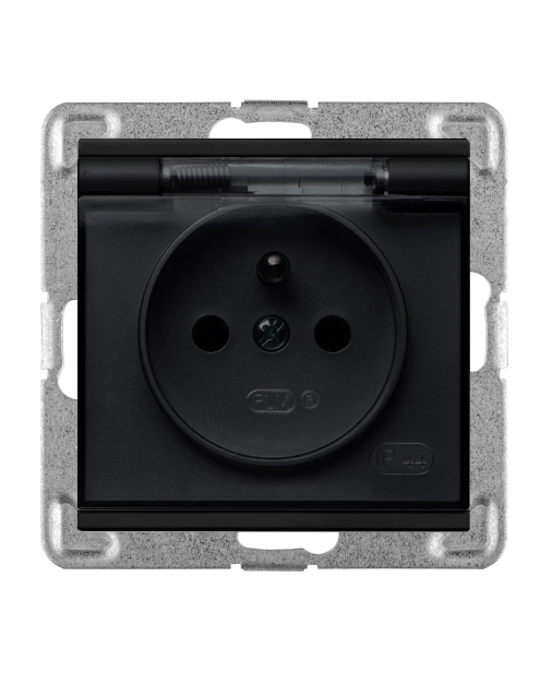 Zdjęcie: Gniazdo wtyczkowe Verona bryzgoszczelne IP44 z uziemieniem bez ramki czarny mat POLMARK