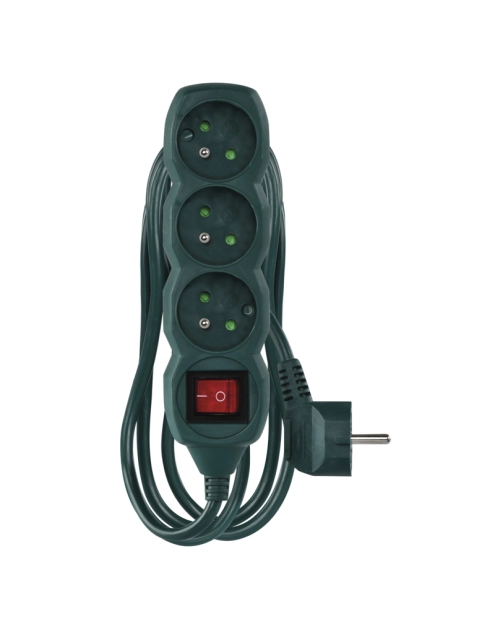 Zdjęcie: Przedłużacz 3 m, 5 gniazd, z wyłącznikiem, zielony, PVC, 1,5 mm2 EMOS