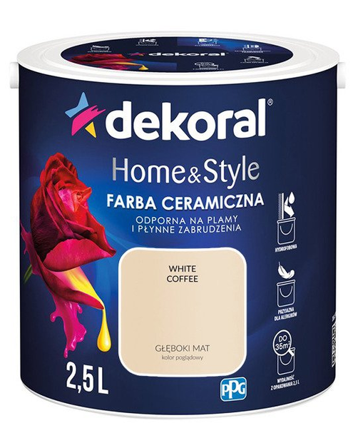 Zdjęcie: Farba ceramiczna Home&Style white coffee 2,5 L DEKORAL