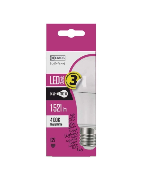 Zdjęcie: Żarówka LED Classic A60, E27, 13,2 W (100 W), 1 521 lm, neutralna biel EMOS