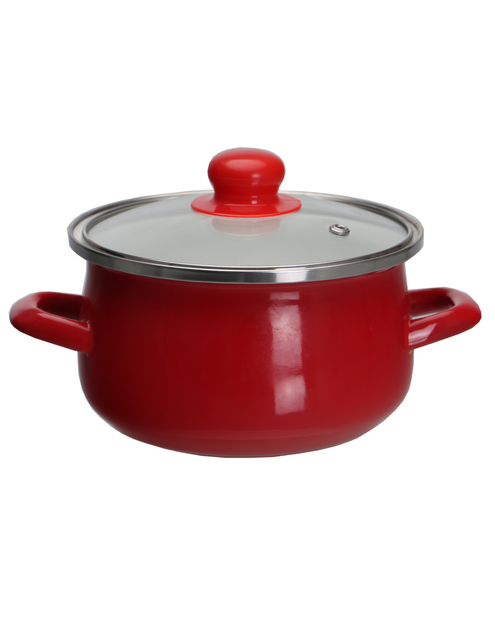 Zdjęcie: Garnek emaliowany z pokrywką czerwony 16 cm - 1,9 L EMALIA