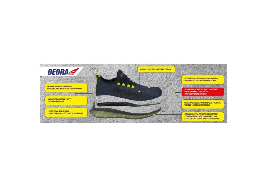 Zdjęcie: Półbuty bezpieczne M82AV sport S1 SRC rozmiar 46 kompozyt DEDRA