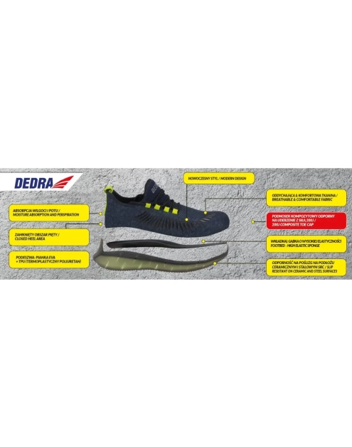 Zdjęcie: Półbuty bezpieczne M82AV sport S1 SRC rozmiar 46 kompozyt DEDRA