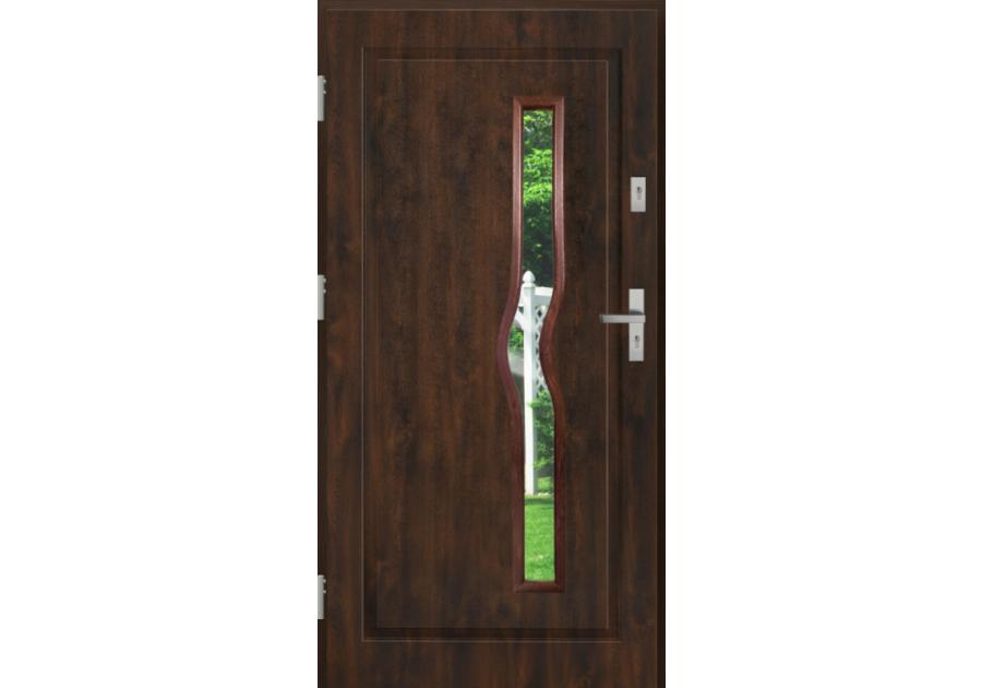 Zdjęcie: Drzwi zewnętrzne stalowo-drewniane Disting Mario 05 Orzech 90 cm lewe zamek listwowy KR CENTER