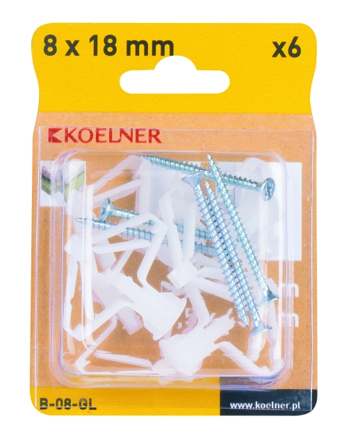 Zdjęcie: Kołek rozporowy fi 08 typu bigips z wkrętem, 6 sztuk KOELNER