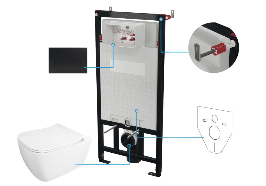 Zdjęcie: Zestaw podtynkowy - stelaż, przycisk Nero, deska, miska wisząca Hiacynt New biała DEANTE