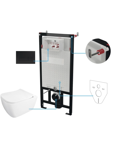 Zdjęcie: Zestaw podtynkowy - stelaż, przycisk Nero, deska, miska wisząca Hiacynt New biała DEANTE