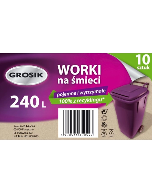 Zdjęcie: Worki na śmieci 240 L - 10 szt. GROSIK