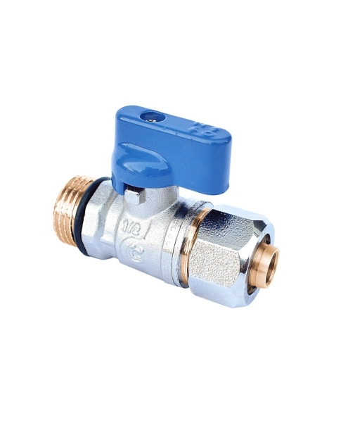 Zdjęcie: Zawór kulowy mini do rur Pex 1/2"x16x2,0 niebieski CALIDO