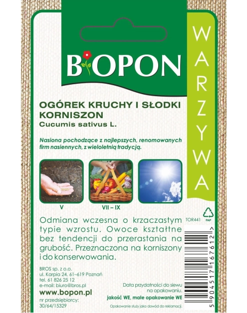 Zdjęcie: Ogórek kruchy i słodki korniszon 2 g BIOPON