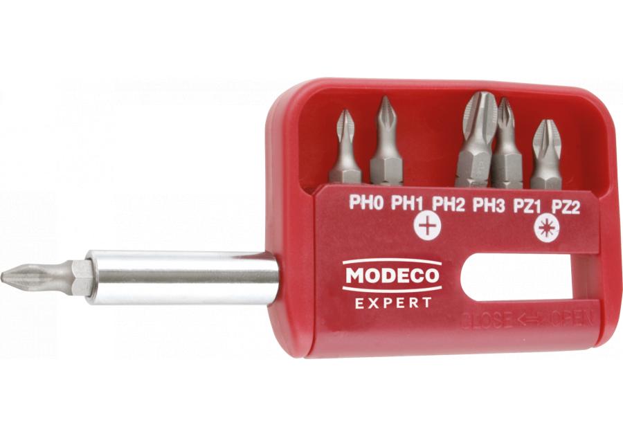 Zdjęcie: Zestaw bitów 25 mm PH1 PH2 PZ1 PZ2 SL5 SL6 5 - blister - 7 elementów MODECO EXPERT