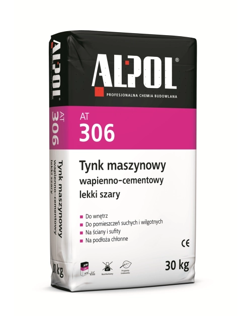 Zdjęcie: Tynk szary cementowo-wapienny maszynowy lekki 30 kg AT306 ALPOL