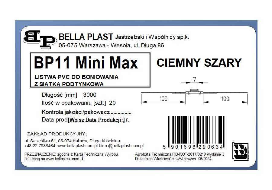 Zdjęcie: Listwa PVC do boniowania z siatką BP11 Mini Max L300 szary ciemny BELLA PLAST
