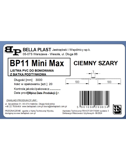 Zdjęcie: Listwa PVC do boniowania z siatką BP11 Mini Max L300 szary ciemny BELLA PLAST