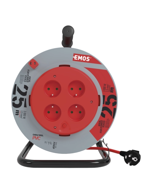 Zdjęcie: Przedłużacz zwijany 25 m, 4 gniazda, PVC, 230 V, 1,5 mm2, nieruchomy środek EMOS