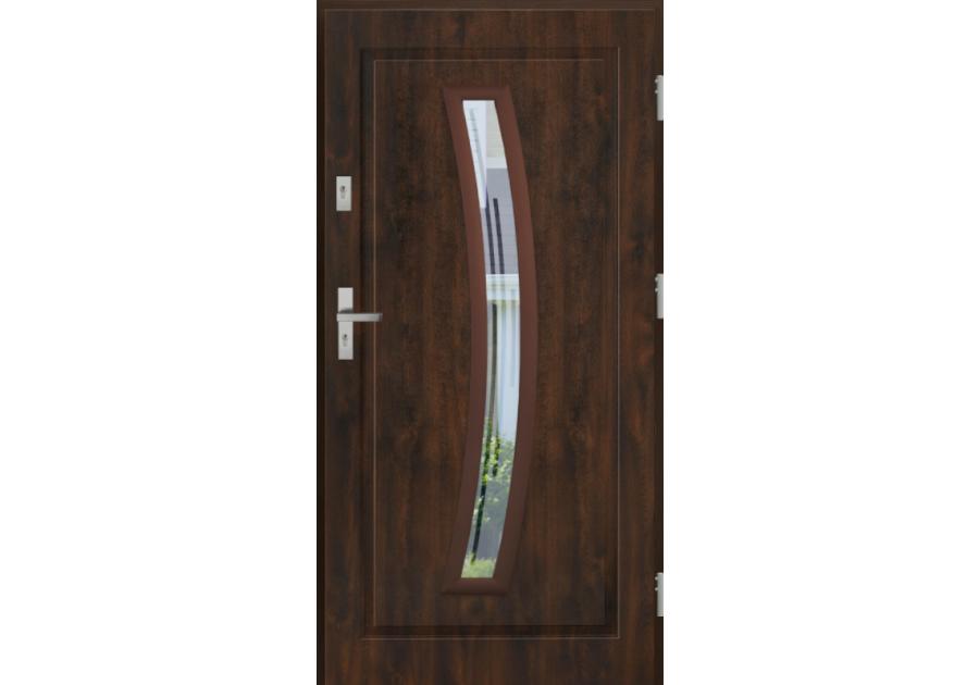 Zdjęcie: Drzwi zewnętrzne stalowo-drewniane Disting Mario 02 Orzech 90 cm prawe zamek listwowy KR CENTER