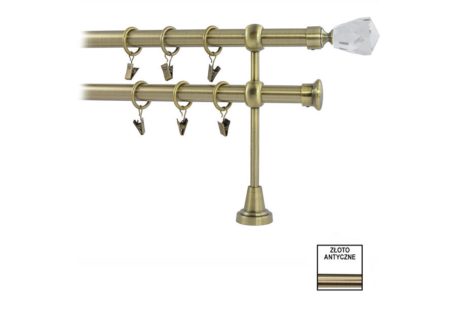 Zdjęcie: Karnisz podwójny Zeus fi 19 mm - 160 cm kryształ złoto KARWEL