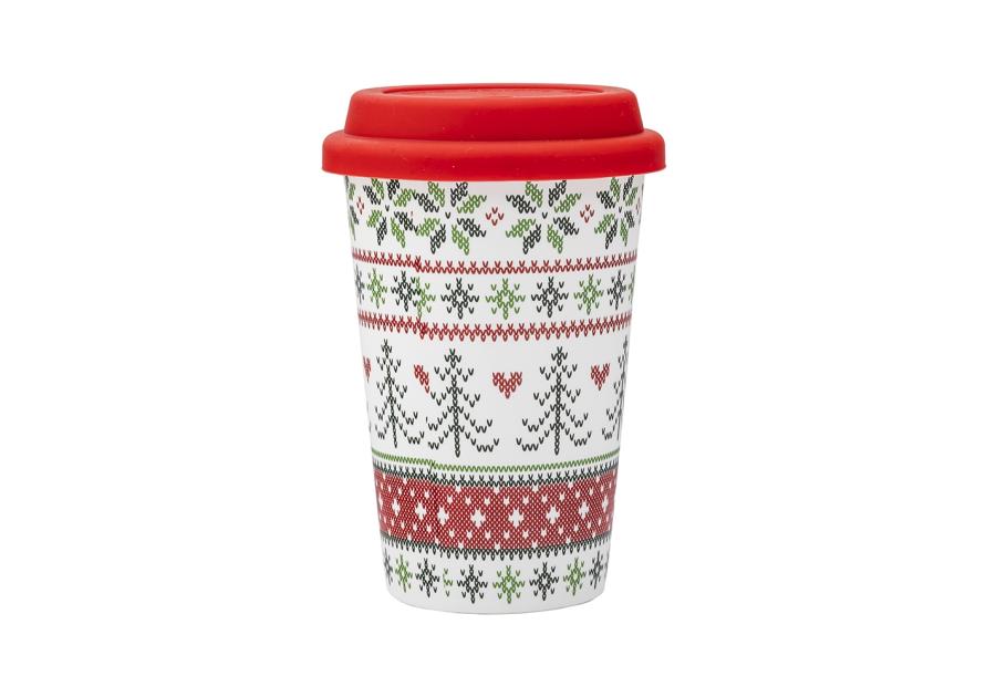 Zdjęcie: Kubek stożek wysoki 390 ml z silikonową pokrywką dekoracja scandi red ALTOM DESIGN