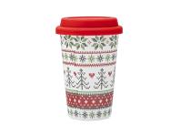 Zdjęcie: Kubek stożek wysoki 390 ml z silikonową pokrywką dekoracja scandi red ALTOM DESIGN