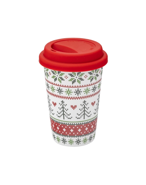 Zdjęcie: Kubek stożek wysoki 390 ml z silikonową pokrywką dekoracja scandi red ALTOM DESIGN