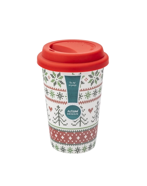 Zdjęcie: Kubek stożek wysoki 390 ml z silikonową pokrywką dekoracja scandi red ALTOM DESIGN