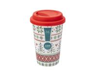 Zdjęcie: Kubek stożek wysoki 390 ml z silikonową pokrywką dekoracja scandi red ALTOM DESIGN