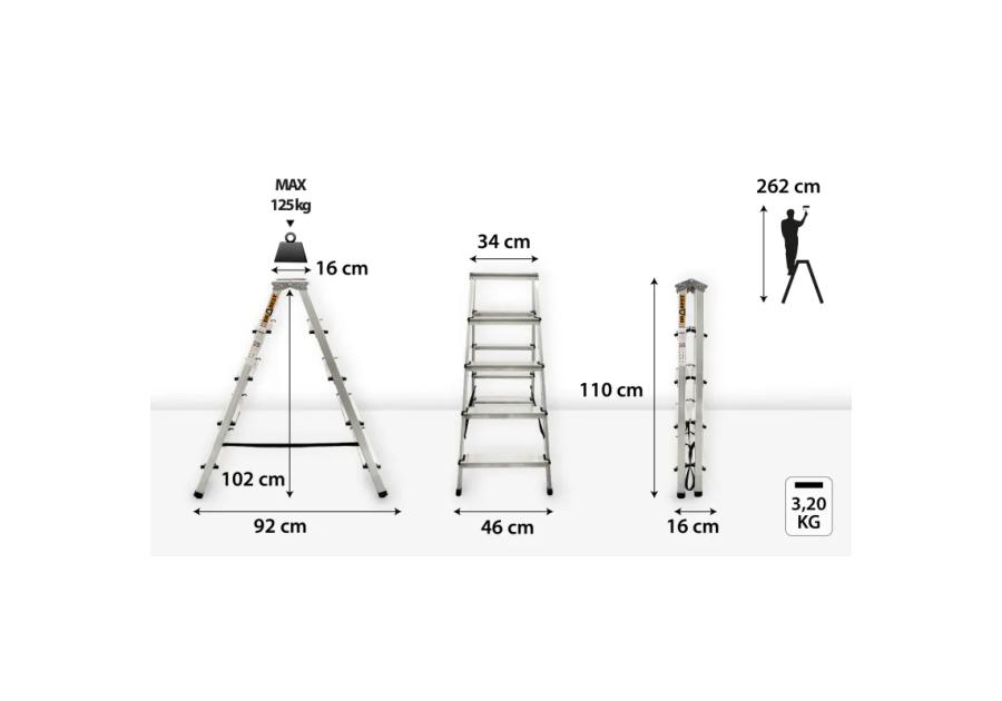 Zdjęcie: Drabina aluminiowa dwustronna 2x5 stopnie 125 kg DRABEST
