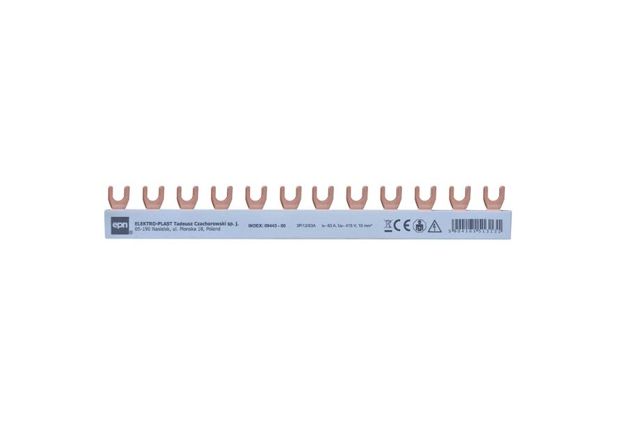 Zdjęcie: Szyna łączeniowa widełkowa 3-fazowa 12/215 mm, 10 mm2 63 A ELEKTRO-PLAST