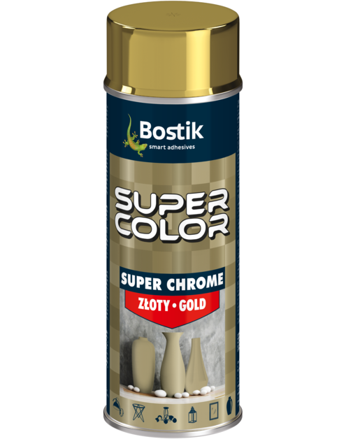 Zdjęcie: Lakier akrylowy z efektem super chromu Super Color Super Chrome chrom złoty 400 ml BOSTIK