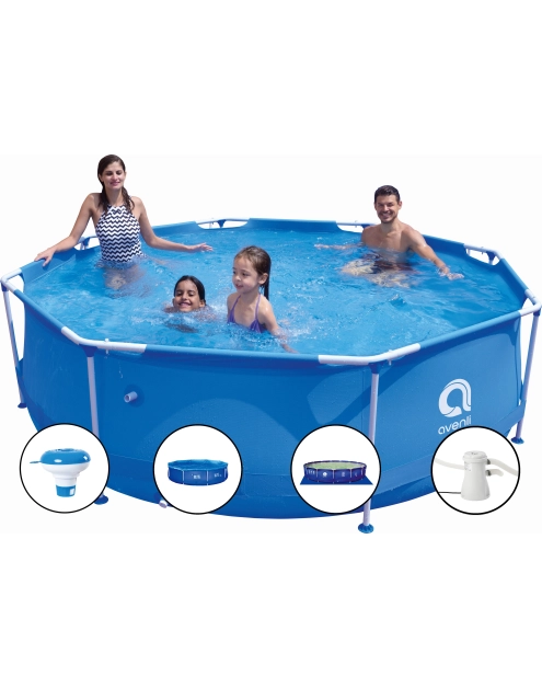 Zdjęcie: Basen ze stelażem i filtrem, przykryciem, podkładka, pływak 1136 L/H 300 cm AVENLI