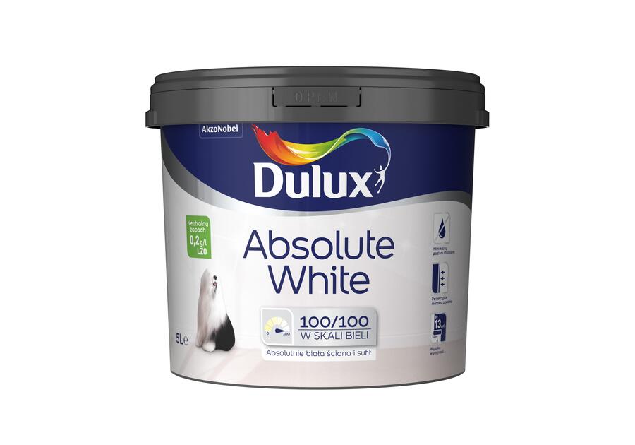 Zdjęcie: Farba do malowania ścian i sufitów Absolute White 5 L DULUX