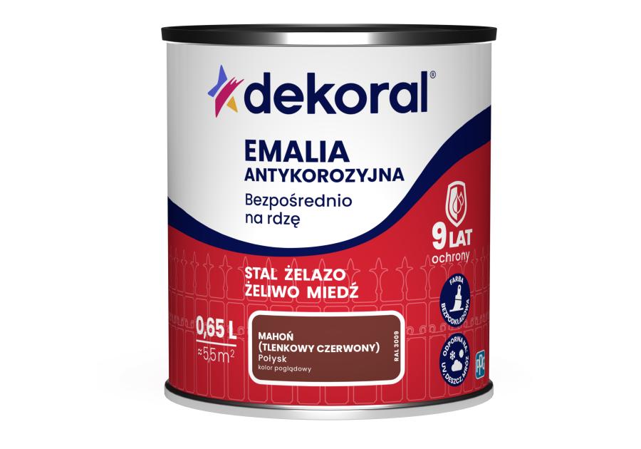 Zdjęcie: Emalia antykorozyjna bezpośrednio na rdzę, mahoń - tlenkowy czerwony połysk DEKORAL