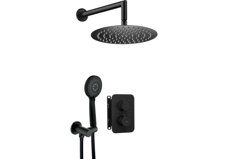 Zdjęcie: Komplet podtynkowy natryskowy nero z boxem termostatycznym okrągły DEANTE