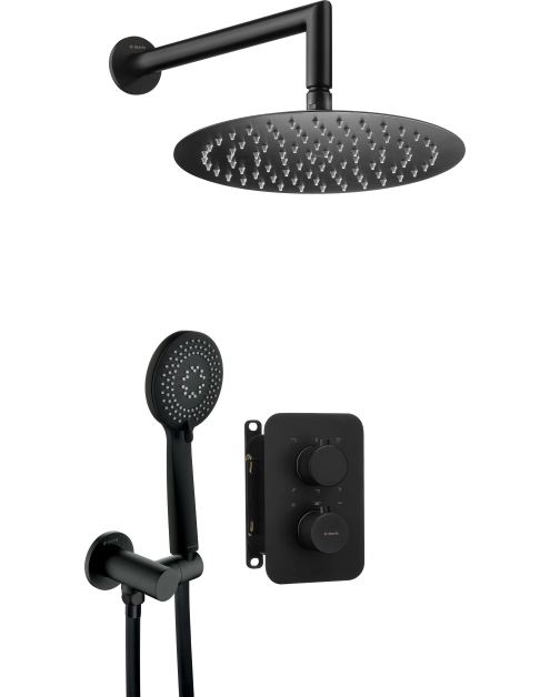 Zdjęcie: Komplet podtynkowy natryskowy nero z boxem termostatycznym okrągły DEANTE