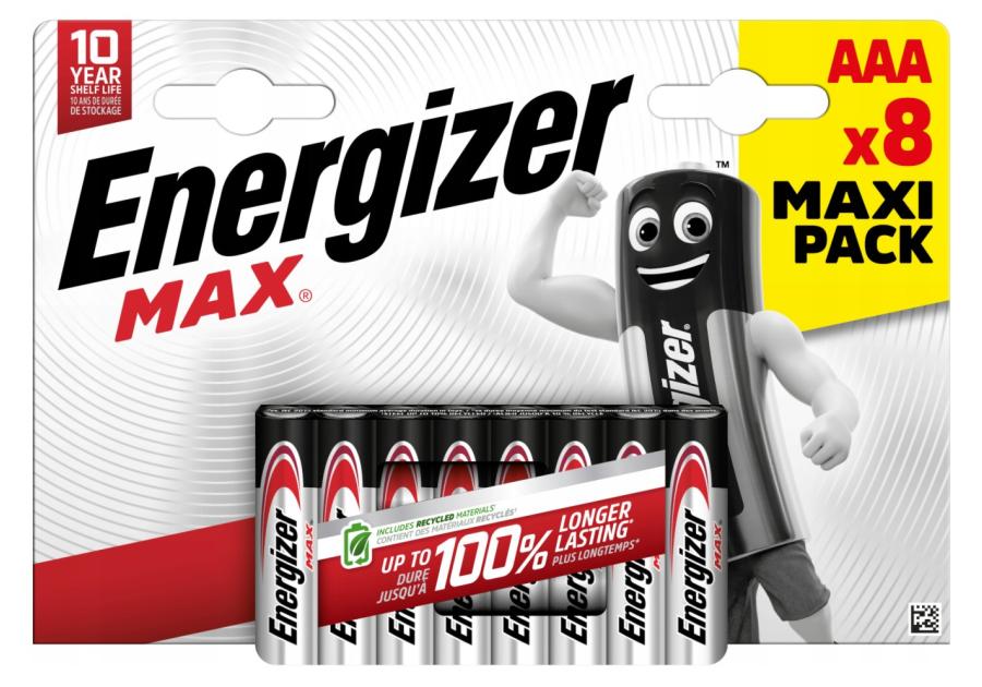 Zdjęcie: Baterie alkaliczne MAX AAA/R3 LR03 1,5 V 8 szt. ENERGIZER