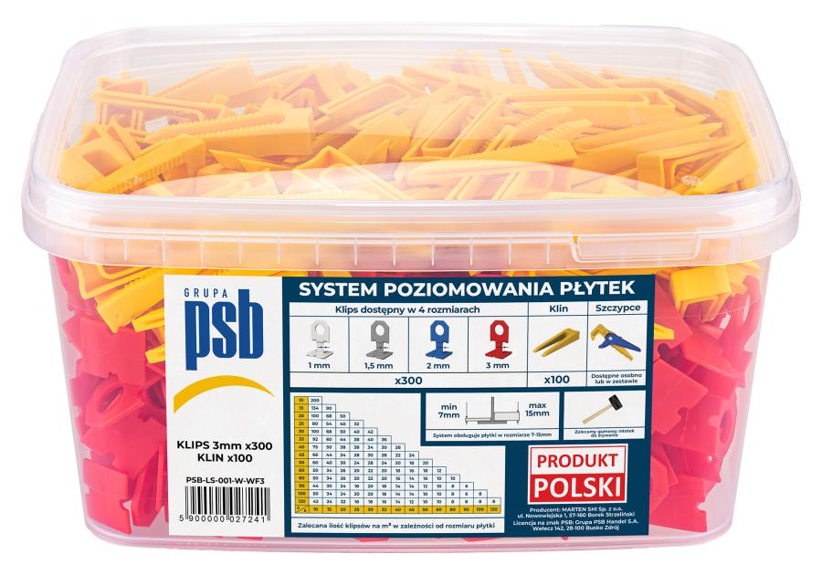 Zdjęcie: System poziomowania płytek klipsy+ kliny 3 mm - 300 szt. czerwone PSB