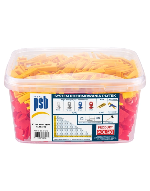 Zdjęcie: System poziomowania płytek klipsy+ kliny 3 mm - 300 szt. czerwone PSB
