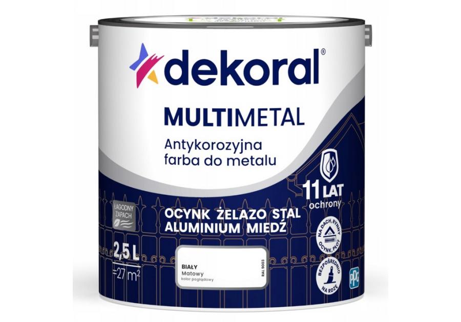 Zdjęcie: Farba do metalu Multimetal Antykorozyjna Biały 2,5 L DEKORAL
