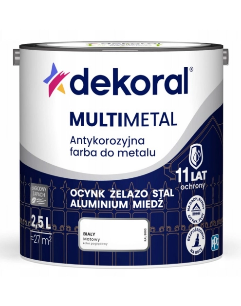 Zdjęcie: Farba do metalu Multimetal Antykorozyjna Biały 2,5 L DEKORAL