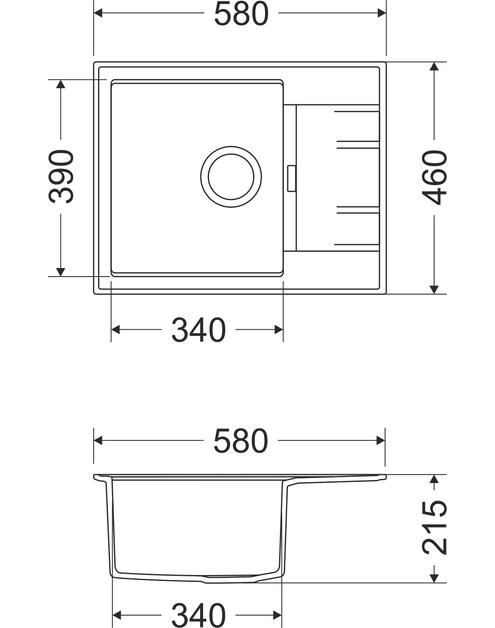 Zdjęcie: Zlewozmywak granitowy Avangard 1-komorowy grafitowy 58x46x21,5 cm syfon automatyczny MILÓ