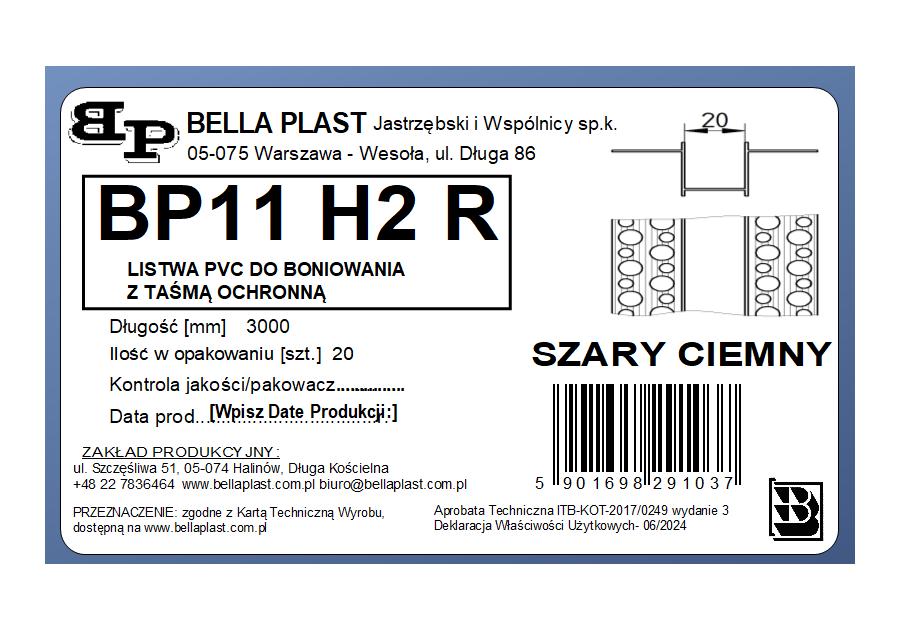 Zdjęcie: Listwa do boniowania PVC bez siatki BP11 H2R L300 szary ciemny BELLA PLAST