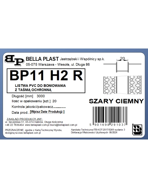 Zdjęcie: Listwa do boniowania PVC bez siatki BP11 H2R L300 szary ciemny BELLA PLAST