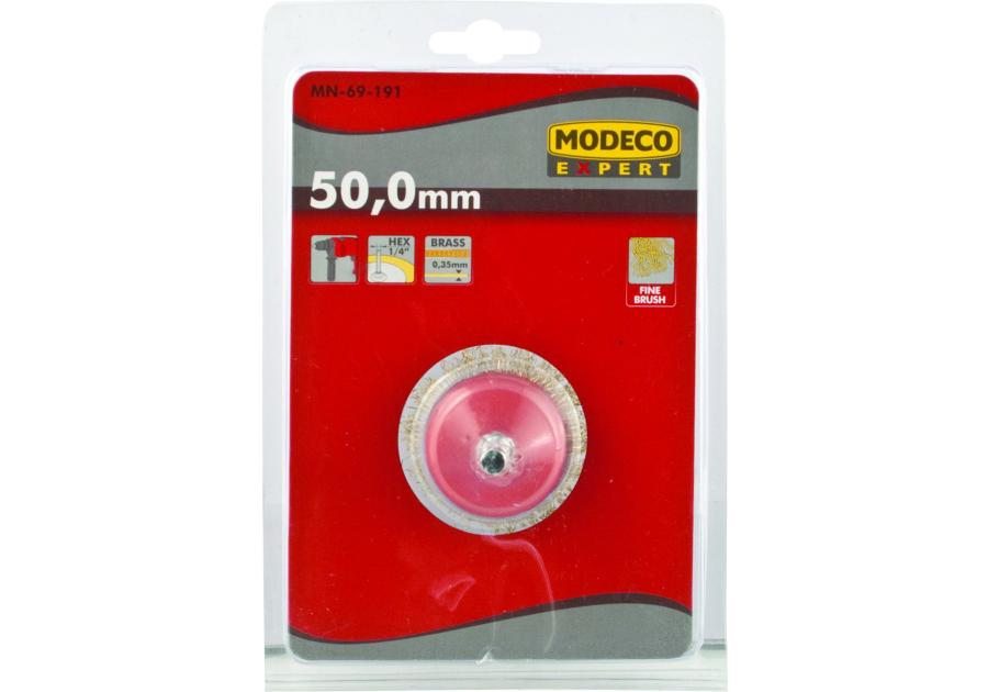 Zdjęcie: Szczotka doczołowa z trzpieniem 50 mm mosiądz do wiertarki - blister - RAWLPLUG