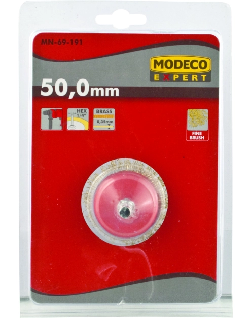 Zdjęcie: Szczotka doczołowa z trzpieniem 50 mm mosiądz do wiertarki - blister - RAWLPLUG