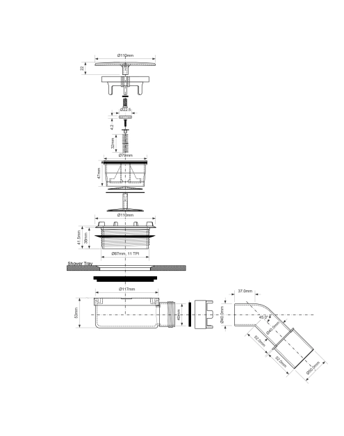 Zdjęcie: Syfon brodzikowy niski wys. 60 mm pokrywa abs chrom 113 mm z zaworem zwrotnym MCALPINE