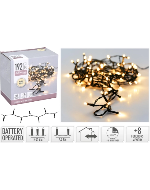 Zdjęcie: Łańcuch świetlny na baterie 14,5 m 192 led ciepły biały KOOPMAN