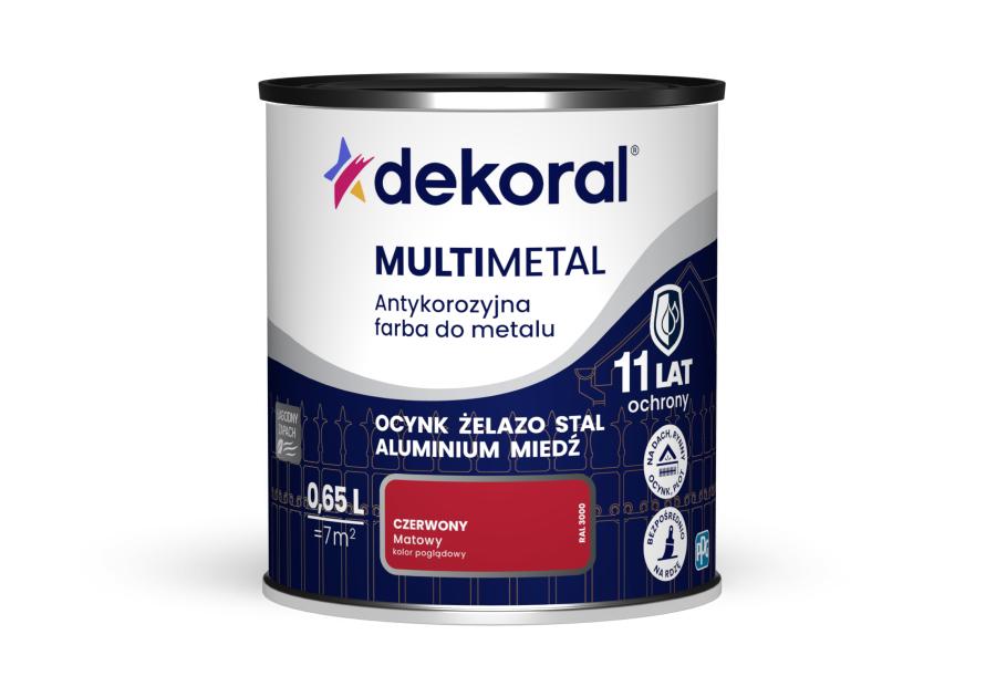 Zdjęcie: Farba do metalu Multimetal czerwona 0,65 L DEKORAL