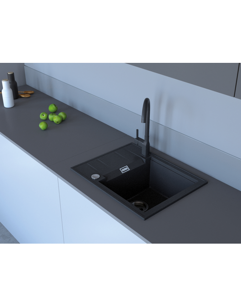 Zdjęcie: Zlewozmywak granitowy Avangard 1-komorowy grafitowy 58x46x21,5 cm syfon i bateria U MILÓ