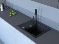 Zdjęcie: Zlewozmywak granitowy Avangard 1-komorowy grafitowy 58x46x21,5 cm syfon i bateria U MILÓ