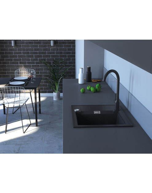 Zdjęcie: Zlewozmywak granitowy Avangard 1-komorowy grafitowy 58x46x21,5 cm syfon i bateria U MILÓ